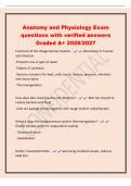 Anatomy and Physiology Exam&NewLine;questions with verified answers&NewLine;Graded A&plus; 2026&sol;2027&NewLine;Functions of the Integumentary System - -Resistance to trauma&NewLine;and infection&NewLine;-Prevents loss or gain of water&NewLine;-Vitamin D synthesis&NewLine;-Sensory receptors for heat&comma; cold&comma; touc