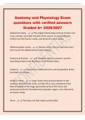 Anatomy and Physiology Exam&NewLine;questions with verified answers&NewLine;Graded A&plus; 2026&sol;2027&NewLine;Abdominal Cavity - The largest hallow body cavity in humans and&NewLine;many animals&comma; and holds the bulk of the viscera&period; It is located below&NewLine;&lpar;inferior to&rpar; the thoracic cavity&comma; an