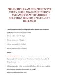 PHARM HESI EXAM COMPREHENSIVE&NewLine;STUDY GUIDE 2026&sol;2027 QUESTIONS&NewLine;AND ANSWERS WITH VERIFIED&NewLine;SOLUTIONS 2026&sol;2027 UPDATE&period; JUST&NewLine;RELEASED