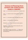 Anatomy and Physiology Exam&NewLine;questions with verified answers&NewLine;Graded A&plus; 2026&sol;2027&NewLine;Organ - a structure that is composed of two or more tissue types&NewLine;Tissue - collection of similar cell acting together to perform a&NewLine;function&NewLine;Neuron - the smallest structur
