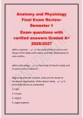 Anatomy and Physiology&NewLine;Final Exam ReviewSemester 1&NewLine;Exam questions with&NewLine;verified answers Graded A&plus;&NewLine;2026&sol;2027&NewLine;define anatomy - the study of the structure and&NewLine;shape of the body and its parts and their relationship to&NewLine;one another&period;&NewLine;define physiology - 
