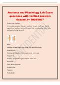 Anatomy and Physiology Lab Exam&NewLine;questions with verified answers&NewLine;Graded A&plus; 2026&sol;2027&NewLine;Anatomical Position&NewLine;Universally accepted standard position&period; Body is erect&comma; feet slightly&NewLine;apart&comma; head and toes pointed forward&comma; and arms hanging at the sides&NewLine;with pal