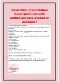 Basic ECG Interpretation&NewLine;Exam questions with&NewLine;verified answers Graded A&plus;&NewLine;2026&sol;2027&NewLine;cardiac conduction is based on&NewLine;Automaticity &lpar;ability of heart cells to spontaneously generate an action&NewLine;potential&rpar;&NewLine;Conductivity&NewLine;&lpar;ability for cardiac cells to transmi