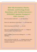 BIO 102&colon; Evolution&comma; Plants&comma;&NewLine;Animals&comma; and Ecology Exam&NewLine;Questions with Verified Answers &vert;&NewLine;2026&sol;2027 Update&vert; Graded A&plus;&NewLine;100&percnt; Correct&NewLine;Who is the professor for BIO 102&quest; - Dr&period; Adam Ramsey&NewLine;Where is Dr&period; Adam Ramsey's office located&quest; - 235 Godwin Hall