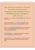 BIO 102&colon; Key Concepts in Science&comma;&NewLine;Evolution&comma; and Taxonomy&NewLine;Questions with Verified Answers &vert;&NewLine;2026&sol;2027 Update&vert; Graded A&plus;&NewLine;100&percnt; Correct&NewLine;Hypothesis - A testable&comma; proposed explanation for a narrow set of&NewLine;observations&period;&NewLine;Prediction &lpar;Experimental&rpar; - A speci