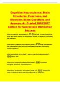 Cognitive Neuroscience&colon; Brain&NewLine;Structures&comma; Functions&comma; and&NewLine;Disorders Exam Questions and&NewLine;Answers A&plus; Graded 2026&sol;2027&NewLine;Edition for Guaranteed Distinction&NewLine;Success&NewLine;What is cognitive neuroscience&quest; - The field of study linking the&NewLine;brain and other aspects of
