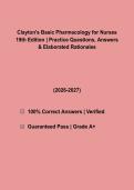 Clayton&rsquo;s Basic Pharmacology for Nurses 19th Edition &vert; Exam Review&comma; Practice Questions & Answers &vert; Elaborated Rationales &vert; 2026&sol;2027&NewLine;