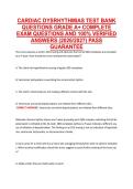 CARDIAC DYSRHYTHMIAS TEST BANK &NewLine;QUESTIONS GRADE A&plus; COMPLETE &NewLine;EXAM QUESTIONS AND 100&percnt; VERIFIED &NewLine;ANSWERS &lpar;2026&sol;2027&rpar; PASS &NewLine;GUARANTEE 