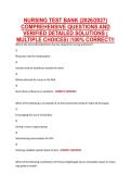 NURSING TEST BANK &lpar;2026&sol;2027&rpar; &NewLine;COMPREHENSIVE QUESTIONS AND &NewLine;VERIFIED DETAILED SOLUTIONS &lpar; &NewLine;MULTIPLE CHOICES&rpar; &vert;100&percnt; CORRECT&excl;&excl; 