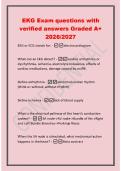 EKG Exam questions with&NewLine;verified answers Graded A&plus;&NewLine;2026&sol;2027&NewLine;EKG or ECG stands for&colon; -electrocardiogram&NewLine;What can an EKG detect&quest; -cardiac arrhythmia or&NewLine;dysrhythmia&comma; ischemia&comma; electrolyte imbalance&comma; effects of&NewLine;cardiac medications&comma; damage caused by an M