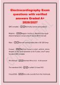 Electrocardiography Exam&NewLine;questions with verified&NewLine;answers Graded A&plus;&NewLine;2026&sol;2027&NewLine;QRS complex&colon; -Normally narrow and peaked&NewLine;Rhythm&colon; -Regular rhythm is identified by equal&NewLine;distant between consecutive R waves &lpar;R-R interval&rpar;&NewLine;Rate&colon; -Normal resting heart rate