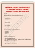 epithelial tissues quiz &lpar;anatomy&rpar;&NewLine;Exam questions with verified&NewLine;answers Graded A&plus; 2026&sol;2027&NewLine;tissues&NewLine;groups of cells with similar structure and function&NewLine;4 primary tissue types&NewLine;- epithelial tissue&NewLine;- connective tissue&NewLine;- muscle tissue&NewLine;- nervous tissue
