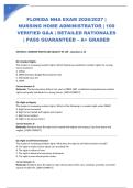 FLORIDA NHA EXAM 2026&sol;2027 &vert; NURSING HOME ADMINISTRATOR &vert; 100 VERIFIED Q&A &vert; DETAILED RATIONALES &vert; PASS GUARANTEED &ndash; A&plus; GRADED