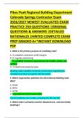 Pikes Peak Regional Building Department &NewLine;Colorado Springs Contractor Exam &NewLine;2026&sol;2027 NEWEST EVALUATED EXAM &NewLine;PRACTICE 250 QUESTIONS &vert;ORIGINAL &NewLine;QUESTIONS & ANSWERS &vert;DETAILED &NewLine;RATIONALES &vert;HINTED COMPLETE EXAM &NewLine;PREP GRADED A&plus;&ast;INSTANT DOWNLOAD &NewLine;PDF 