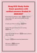 Hoag ECG Study Guide&NewLine;Exam questions with&NewLine;verified answers Graded A&plus;&NewLine;2026&sol;2027&NewLine;Normal electrical pathway in heart - SA node&comma; AV&NewLine;node&comma; bundle of HIS&comma; right and left bundle branches&comma;&NewLine;purkinje fibers&NewLine;AV node pace if SA isn't working -40-60&NewLine;Purk