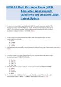 HESI A2 Math Entrance Exam &lpar;HESI Admission Assessment&rpar; Questions and Answers 2026 Latest Update 