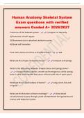 Human Anatomy Skeletal System&NewLine;Exam questions with verified&NewLine;answers Graded A&plus; 2026&sol;2027&NewLine;Functions of the Skeletal System - 1&rpar; Support of the body&NewLine;2&rpar; Protection of soft organs&NewLine;3&rpar; Movement due to attached skeletal muscles&NewLine;4&rpar; Blood cell formation&NewLine;How m