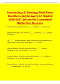 Immunology & Serology Final Exam&NewLine;Questions and Answers A&plus; Graded&NewLine;2026&sol;2027 Edition for Guaranteed&NewLine;Distinction Success&NewLine;Innate immunity is also known as &lowbar;&lowbar;&lowbar;&lowbar;&lowbar; immunity&period; - natural&NewLine;Adaptive immunity is also known as &lowbar;&lowbar;&lowbar;&lowbar;&lowbar; immunity&period; - acquired&NewLine;or humoral