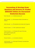 Immunology & Serology Exam&NewLine;Questions and Answers A&plus; Graded&NewLine;2026&sol;2027 Edition for Guaranteed&NewLine;Distinction Success&NewLine;Active Immunity - individual produces Ab&NewLine;Active Immunity - Ab production follows immunization or&NewLine;infection&NewLine;Active Immunity - Ab producti