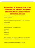 Immunology & Serology Final Exam&NewLine;Questions and Answers A&plus; Graded&NewLine;2026&sol;2027 Edition for Guaranteed&NewLine;Distinction Success&NewLine;First line of defense against infection - Unbroken skin and&NewLine;mucosal membranes&NewLine;3 immunologically functional groups of WBC - 1&period; Granu