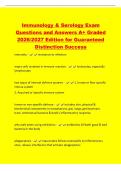 Immunology & Serology Exam&NewLine;Questions and Answers A&plus; Graded&NewLine;2026&sol;2027 Edition for Guaranteed&NewLine;Distinction Success&NewLine;immunity - resistance to infection&NewLine;major cells involved in immune reaction - leukocytes&comma; especially&NewLine;lymphocytes&NewLine;two types of internal de
