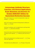 Immunology&colon; Antibody Structure&comma;&NewLine;Function&comma; and Clinical Applications&NewLine;Exam Questions and Answers A&plus;&NewLine;Graded 2026&sol;2027 Edition for&NewLine;Guaranteed Distinction Success&NewLine;What is the strength of non-covalent bonding between antigen and&NewLine;antibody&quest; - Affinity&NewLine;What