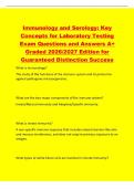 Immunology and Serology&colon; Key&NewLine;Concepts for Laboratory Testing&NewLine;Exam Questions and Answers A&plus;&NewLine;Graded 2026&sol;2027 Edition for&NewLine;Guaranteed Distinction Success&NewLine;What is immunology&quest;&NewLine;The study of the functions of the immune system and its protection&NewLine;against pa