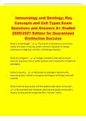 Immunology and Serology&colon; Key&NewLine;Concepts and Cell Types Exam&NewLine;Questions and Answers A&plus; Graded&NewLine;2026&sol;2027 Edition for Guaranteed&NewLine;Distinction Success&NewLine;What is immunology&quest; - The branch of laboratory science that&NewLine;studies the body's immune system and ho