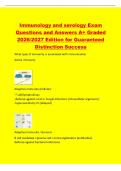 Immunology and serology Exam&NewLine;Questions and Answers A&plus; Graded&NewLine;2026&sol;2027 Edition for Guaranteed&NewLine;Distinction Success&NewLine;What type of immunity is associated with immunization&NewLine;Active immunity