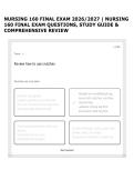 NURSING 160 FINAL EXAM 2026&sol;2027 &vert; NURSING 160 FINAL EXAM QUESTIONS&comma; STUDY GUIDE & COMPREHENSIVE REVIEW