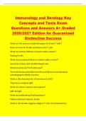 Immunology and Serology Key&NewLine;Concepts and Tests Exam&NewLine;Questions and Answers A&plus; Graded&NewLine;2026&sol;2027 Edition for Guaranteed&NewLine;Distinction Success&NewLine;What are the primary lymphoid organs for B and T cells&quest;&NewLine;Bone marrow for B cells and thymus for T cells&period;&NewLine;What do