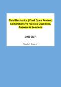 Fluid Mechanics Final Exam Study Guide PDF &vert; Comprehensive Practice Questions&comma; Answers & Solutions 2026&sol;2027&NewLine;