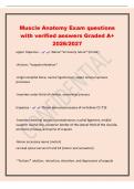 Muscle Anatomy Exam questions&NewLine;with verified answers Graded A&plus;&NewLine;2026&sol;2027&NewLine;upper trapezius - -Nerve&colon;&ast;accessory nerve&ast; &lpar;motor&rpar;&NewLine;-Actions&colon; &ast;scapula eleavtion&ast;&NewLine;-origin occipital bone&comma; nuchal ligament on upper cervical spinous&NewLine;processes&NewLine;-insertion outer th