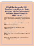 NAXLEX Fundamentals&colon; HESI 1&NewLine;Exam Review and Practice Exam&NewLine;Questions with Verified Answers &vert;&NewLine;2026&sol;2027 Update&vert; Graded A&plus;&NewLine;100&percnt; Correct&NewLine;What is the primary purpose of the NAXLEX Fundamentals HESI 1 exam&NewLine;review&quest; -To prepare nursing students for the HESI