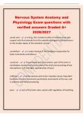 Nervous System Anatomy and&NewLine;Physiology Exam questions with&NewLine;verified answers Graded A&plus;&NewLine;2026&sol;2027&NewLine;spinal cord - a long&comma; thin&comma; tubular bundle of nervous tissue and&NewLine;support cells that extends from the medulla oblongata in the brainstem&NewLine;to the lumbar regi