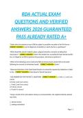 RDA ACTUAL EXAM QUESTIONS AND VERIFIED ANSWERS 2026 GUARANTEED PASS ALREADY RATED A&plus;