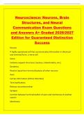 Neuroscience&colon; Neurons&comma; Brain&NewLine;Structures&comma; and Neural&NewLine;Communication Exam Questions&NewLine;and Answers A&plus; Graded 2026&sol;2027&NewLine;Edition for Guaranteed Distinction&NewLine;Success&NewLine;Neuron&NewLine;A highly specialized cell that communicates information in electrical&NewLine;and chemical f