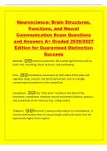 Neuroscience&colon; Brain Structures&comma;&NewLine;Functions&comma; and Neural&NewLine;Communication Exam Questions&NewLine;and Answers A&plus; Graded 2026&sol;2027&NewLine;Edition for Guaranteed Distinction&NewLine;Success&NewLine;Medulla -Controls autonomic&comma; life-sustaining functions such as&NewLine;heart rate&comma; breathing&comma; bloo