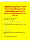Neuroscience&colon; Exploring the Brain&NewLine;&lpar;BIOL4315 at UH&rpar; w&sol; Dr&period; Jok&umacr;bas&NewLine;&Zcaron;iburkus Exam Questions and&NewLine;Answers A&plus; Graded 2026&sol;2027&NewLine;Edition for Guaranteed Distinction&NewLine;Success&NewLine;What is Neuroscience&quest;&NewLine;The scientific study of the nervous system&NewLine;What kind of fiel