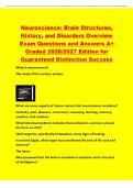 Neuroscience&colon; Brain Structures&comma;&NewLine;History&comma; and Disorders Overview&NewLine;Exam Questions and Answers A&plus;&NewLine;Graded 2026&sol;2027 Edition for&NewLine;Guaranteed Distinction Success&NewLine;What is neuroscience&quest;&NewLine;The study of the nervous system