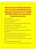 Neuroscience and Brain Anatomy&colon;&NewLine;Key Concepts and Methods Exam&NewLine;Questions and Answers A&plus; Graded&NewLine;2026&sol;2027 Edition for Guaranteed&NewLine;Distinction Success&NewLine;What is neuroscience&quest;&NewLine;The scientific study of the nervous system&period;&NewLine;What is the nervous system&quest;&NewLine;An org
