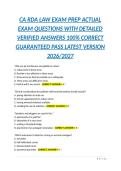 CA RDA LAW EXAM PREP ACTUAL EXAM QUESTIONS WITH DETAILED VERIFIED ANSWERS 100&percnt; CORRECT GUARANTEED PASS LATEST VERSION 2026&sol;2027