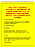 Neuroscience and Neural&NewLine;Communication Key Concepts and&NewLine;Processes Exam Questions and&NewLine;Answers A&plus; Graded 2026&sol;2027&NewLine;Edition for Guaranteed Distinction&NewLine;Success&NewLine;behaviorial neuroscience&NewLine;the study or research of the neurobiological processes that give ris