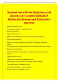 Neuroscience Exam Questions and&NewLine;Answers A&plus; Graded 2026&sol;2027&NewLine;Edition for Guaranteed Distinction&NewLine;Success&NewLine;Molecular Neuroscience&NewLine;chemistry and physics in neural function&NewLine;ie&rpar; action potential&NewLine;Cellular Neuroscience&NewLine;differences between various types of 