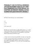 PROBABILITY AND STATISTICAL INFERENCE&NewLine;10TH EDITION ROBERT HOGG ELLIOT TANIS&NewLine;DALE ZIMMERMAN SOLUTIONS MANUAL ALL&NewLine;CHAPTERS 100 PERCENT ORIGINAL ACTUAL&NewLine;EXAMINATION QUESTIONS WITH GRADED A