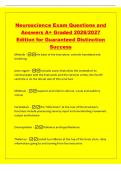 Neuroscience Exam Questions and&NewLine;Answers A&plus; Graded 2026&sol;2027&NewLine;Edition for Guaranteed Distinction&NewLine;Success&NewLine;Medulla -the base of the brainstem&semi; controls heartbeat and&NewLine;breathing&NewLine;pons region -includes axons that allow the cerebellum to&NewLine;communicate with th
