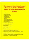 Neuroscience Exam Questions and&NewLine;Answers A&plus; Graded 2026&sol;2027&NewLine;Edition for Guaranteed Distinction&NewLine;Success&NewLine;brain functions&colon;&NewLine;- receives information&NewLine;- acts upon environment&NewLine;- utilizes language&NewLine;- processes emotion&NewLine;- cognition&NewLine;- controls endocrine syste