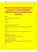 Neuroscience Exam Questions and&NewLine;Answers A&plus; Graded 2026&sol;2027&NewLine;Edition for Guaranteed Distinction&NewLine;Success&NewLine;100 billion&NewLine;how many neurons in the human CNS&quest;&NewLine;motorium&NewLine;sensorium&NewLine;higher order and intergrative function&NewLine;what are the 3 major aspects fo