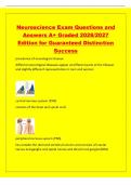 Neuroscience Exam Questions and&NewLine;Answers A&plus; Graded 2026&sol;2027&NewLine;Edition for Guaranteed Distinction&NewLine;Success&NewLine;prevalence of neurological disease&NewLine;different neurological diseases appear at different parts of the lifespan&NewLine;and slightly different representation