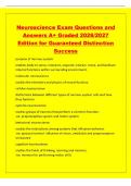 Neuroscience Exam Questions and&NewLine;Answers A&plus; Graded 2026&sol;2027&NewLine;Edition for Guaranteed Distinction&NewLine;Success&NewLine;purpose of nervous system&NewLine;enables body to sense&comma; interpret&comma; respond&comma; interact&comma; move&comma; and facilitate&NewLine;internal functions within surrounding environm